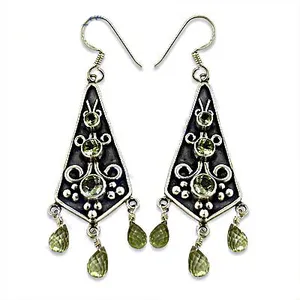 925 <b>Silver</b> Vintage <b>Dangle</b> <b>Earrings</b> with Peridot Freshwater Pearl and Diamond for Weddings and Parties" - Product Image 3