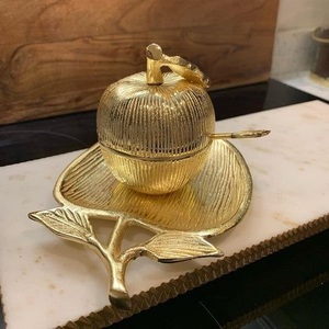 Offre d'usine : Ensemble de plateaux et de pots à couvercle en métal doré, design moderne texturé en forme de fruit, pour bijoux et décoration de centre de table de café - Product Image 4