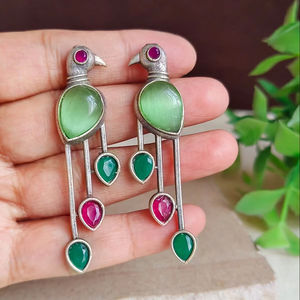 New Trending Monalisa Stone Drop <b>Stud</b> Earring Silver Parrot Dangle Earrings Lightweight Indian Fashion Wholesale Accessory - Product Image 5