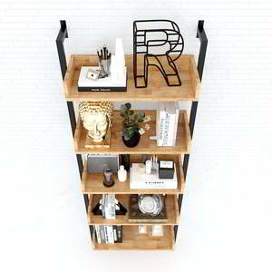 Estante de Pared de 5 Niveles con Estructura de Madera de Caucho y Hierro para Sala de Estar, Dormitorio, Baño y Cocina - Product Image 2