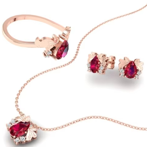 REYES Exquisite 925 Sterling Silver Moissanite Pendant Sets Elegance Pear Cut 2.58 Carat Ruby Gemstone Fine Jewelry Sets