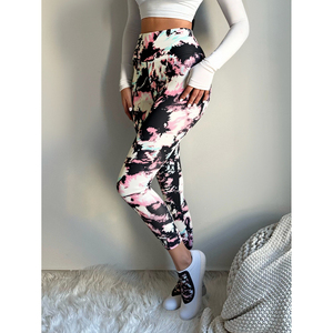 Mallas de compresión de LICRA/nailon teñidas con lazo de cintura alta para mujer, mallas deportivas de realce transpirables para Yoga y Fitness - Product Image 3