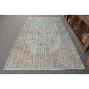 พรมตุรกีวินเทจ5x8.6ft พื้นที่ขนาดใหญ่สีน้ำเงินสีชมพูการออกแบบการเย็บปะติดปะต่อกันวัสดุผ้าขนสัตว์น้ำยางสำหรับวัยรุ่นรูปสี่เหลี่ยมผืนผ้า - Product Image 1