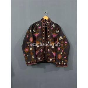 Abrigo Informal de Algodón con Bordado Floral, Tejido de Pato Suzani, Tejido Corto de Punto con Cuello Alto, para Otoño e Invierno, Unisex - Product Image 2