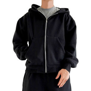 Sudadera con capucha y cremallera de gran tamaño Logotipo personalizado con estampado de hojaldre Cremallera completa Y2k Sudadera con capucha Ropa de calle de algodón Sudaderas con cremallera completa en blanco Fábrica - Product Image 3