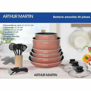 Ensemble de casseroles Arthur Martin 20 pièces antiadhésives avec couvercles en verre, compatibles four - Product Image 3