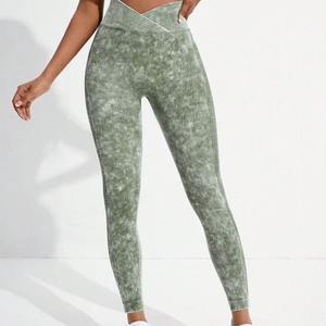 Pantalones de yoga sin costuras de cintura alta para mujer Leggings de punto lavados para gimnasio Fitness al por mayor - Product Image 4