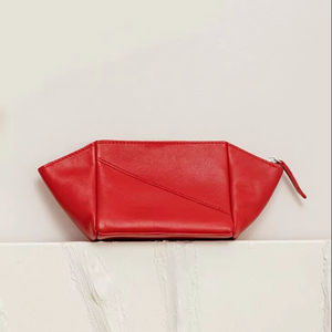 Large Leather LCB-0033 Portable Makeup <b>Bag</b> Anti-Dust Waterproof with Zipper Closure <b>Travel</b> <b>Cosmetic</b> <b>Bag</b> Strap Opens Flat Lay - Product Image 1