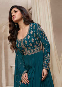 Conjunto de Kurta Anarkali con Bordado en Mezcla de Seda para Mujer, con Pantalón y Dupatta (G334-Morpeach), Estilo Salwar Étnico para Bodas, Todas las Temporadas - Product Image 3