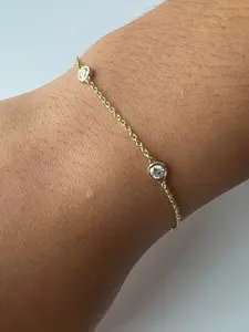 Bracelet chaîne à maillons solitaire en moissanite marquise romantique de 0,50 ct pour femmes, élégant, plaqué or argent 925, fiançailles - Product Image 3