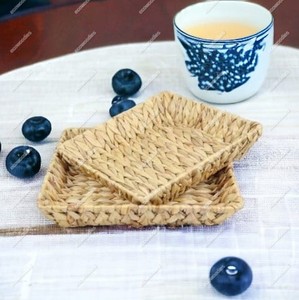 Handmade สี่เหลี่ยมผืนผ้าผักตบชวาธรรมชาติบ้านตะกร้าเก็บตารางและตกแต่ง Pantry ชั้นวางอาหารถาด - Product Image 1