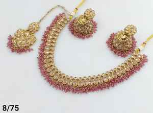 Conjunto de collar de Gargantilla redondo y chapado en oro tradicional indio y de moda con pendiente Jumkha y conjunto de collar Maagtika para mujer - Product Image 2