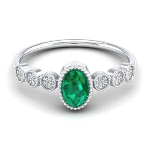 Anillos de Compromiso de Plata de Ley 925 con Moissanita de Lujo REYES, Alta Calidad, Corte Ovalado, Gema Esmeralda de 0.5 Quilates, Joyería Elegante - Product Image 1