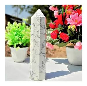 Large White Howlite <b>Crystal</b> Tower High Quality Natural Healing Gemstone Carved Fairy <b>Wand</b> for Home Decoration Feng Shui Engraved - Product Image 1