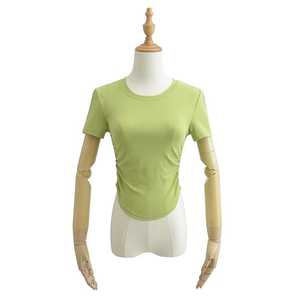 Camiseta de algodón de manga corta con cuello redondo para mujer de alta calidad Camiseta de verano de moda con logotipo bordado Jersey informal Patrón sólido - Product Image 1