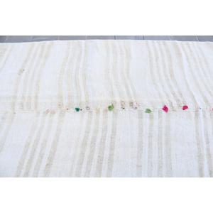 Tapis turc vintage en laine 5x11,8 pi (153x359 cm) écologique avec patchwork blanc et support en latex - Product Image 4