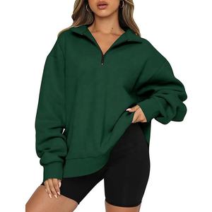 Vente en gros Sweat à capuche décontracté pour femmes Pull à manches longues Couleur unie Sweat-shirt à demi-fermeture éclair Couleur unie Personnalisé Fournisseur en gros - Product Image 2