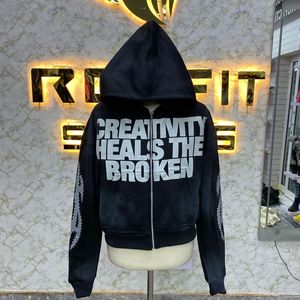 Trending Fashion Factory Rate <b>Black</b> Zipper <b>Hoodie</b> Rhinestone <b>Zip</b> <b>up</b> Jacket Acidwash Vintage Washed Men Fleece Streetwear <b>Hoodie</b> - Product Image 1