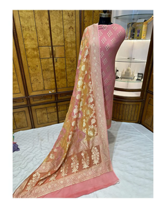 Ensemble Kurti en soie Georgette Banarasi tendance pour femmes, confortable, de qualité supérieure, 3 pièces, non cousu, séchage rapide, protection solaire, quotidien, fête - Product Image 3