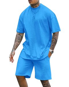 Y2K vente en gros personnalisé homme été 2 pièces coton à manches courtes T-Shirt survêtements ensembles plaine surdimensionné t-shirt hommes ensembles courts - Product Image 5