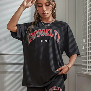 Personnalisé 3D imprimé short chemise 100% coton biologique respirant femmes ensembles nouvel été 2 pièces ensemble femmes - Product Image 1