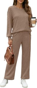 Ensemble de survêtement de luxe pour femme, coupe oversize, très tendance, avec haut court tricoté à manches longues et col rond, respirant, idéal pour l'hiver - Product Image 3