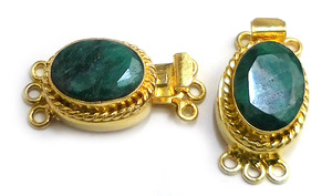 Prem Bhaya 18K chapado en oro Esmeralda Piedra preciosa Caja ovalada Broche 1-3 Strand Fabricación de joyas B620-Emerald - Product Image 4