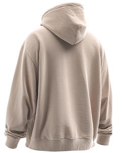 Sudadera con capucha beige de gran tamaño para hombre con bolsillo de canguro, diseño de hombro caído, sudadera informal de lana suave para Calle - Product Image 6