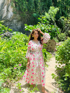 Venta caliente Maxi vestido de verano para mujer estilo bohemio suave con volantes ajuste y silueta acampanada Floral vacaciones mar vestido - Product Image 2