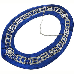Custom Blue Masonic Collar Embroidered Silver Trim Rhinestone Decoration Classical Design Metal Badge with Safety <b>Pin</b> - Product Image 4