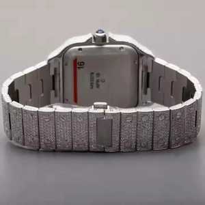 Elegante reloj cuadrado de lujo estilo antiguo Hip Hop diseño VVS claridad Moissanite diamante bisel movimiento de cuarzo acero inoxidable - Product Image 3