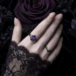 Jeulia Until Death Purple Rose Cut Hexagon Bat Wing Fashion <b>Ring</b> <b>Set</b> - Product Image 4