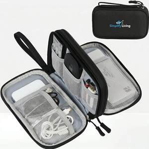 TidyTech Double-Tier Portable Electronic Accessory Organizer Plastic Office Cable Organizer with <b>Storage</b> Bags for Bathroom Use - Product Image 4