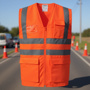 Gilet orange haute visibilité EWALD conforme aux normes ISO 20471 et 13688 SAFESTYLE, autocollants et lumières réfléchissants promotionnels - Product Image 3