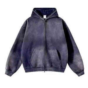 Sudadera con capucha de felpa francesa con lavado ácido de mezcla de algodón 100% para hombre - Product Image 3