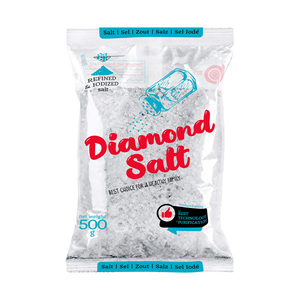 Diamond Salt 500g Sal de mesa refinada ISO 9001 y polvo certificado Halal Forma Bolsa de alta pureza Logotipo personalizado Precios al por mayor - Product Image 3