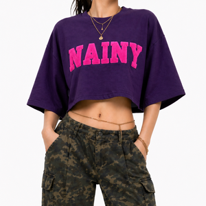 Camiseta Corta Oversize para Mujer con Bordado Chenille, Ajuste Holgado, Algodón, Estilo Urbano, Moda de Verano - Product Image 4