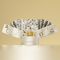 Boîte cadeau de luxe pour parfum, personnalisée, élégante, en forme d'éventail, à double ouverture, avec estampage à chaud argent et or.