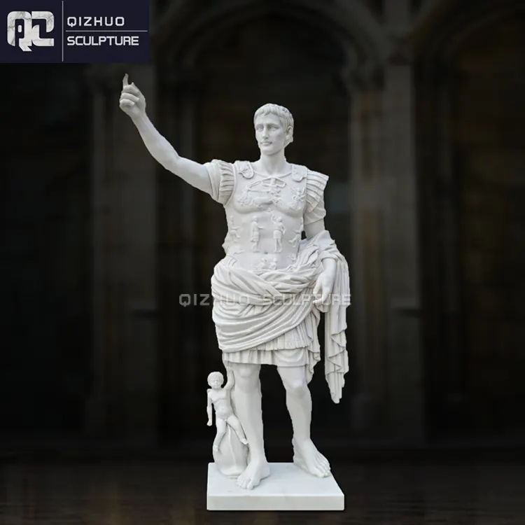 Berühmte lebensgroße Garten im Freien hand geschnitzte Naturstein römische Skulptur weißer Marmor Caesar Figur Statue