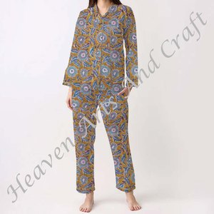 Ensemble de pyjama pour femmes 100% coton, vêtements de maison doux, ensemble de pyjama printemps/été, motif floral/CHARACTERE/Lettre/Motif/Vacances/Arbre, PJ017 - Product Image 6