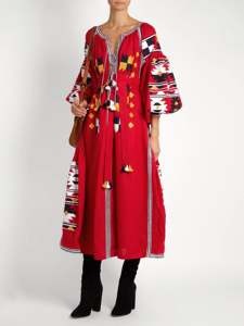 ชุดราตรีปักสไตล์โบฮีเมียนเม็กซิกันแขนยาวสีแดงดีไซน์ที่ดีที่สุดสำหรับงานรีสอร์ทงานลำลองซักได้ - Product Image 4