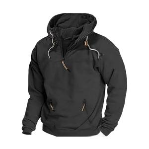 High Quality Custom 100% Fall Winter Men Solid Vintage Hooded Sweatshirt Half Zip Sports Hoodies Sweatshirts Male <b>Coats</b> - Product Image 5