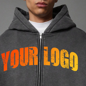 Nueva llegada logotipo personalizado de peso pesado Vintage Wash Hoodie Mens Acid Wash Hoodie Plus Size Men's Zip up Sudadera con capucha - Product Image 6