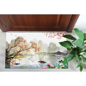 Tapis imprimé paysage japonais - Design samouraï, grand tapis imprimé en 3D, tapis doux non tissé - Product Image 4