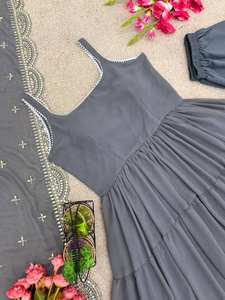 Nuevo vestido de Georgette de imitación Anarkali con estilo de volantes cosido completo con Dupatta listo para usar para fiestas - Product Image 6