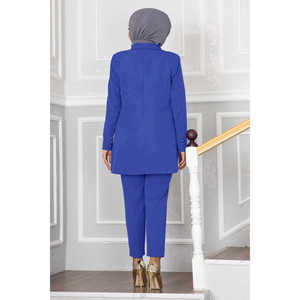 Blue Handkerchief Collar Detail Hijab Set with <b>Button</b> Decoration - Product Image 3