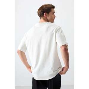 Camiseta Extra Grande para Hombre 100% Algodón - Color Blanco Hueso con Jersey Texturizado Grueso y Suave Estampado - 88355 - Product Image 2