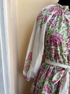 เดรสแม็กซี่แขนยาวของผู้หญิงไซส์พิเศษผ้าฝ้ายพิมพ์ลายบล็อกชุดใส่ในฤดูร้อนแต่งพู่ตกแต่ง100% - Product Image 4