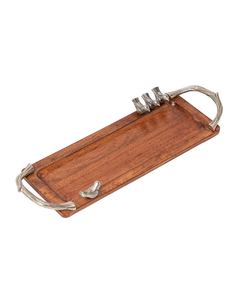 ถาดเสิร์ฟไม้ทรงสี่เหลี่ยมผืนผ้า พร้อมหูจับลายกิ่งไม้สีเงินโบราณ และลวดลายรูปนกหล่อขึ้นรูป สำหรับใช้ในบ้านและเป็นของขวัญ - Product Image 2