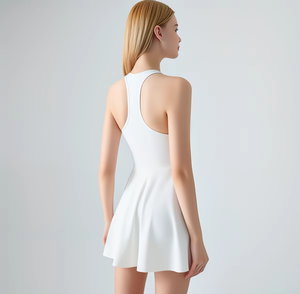 Robe de sport sans bretelles amincissante, confortable, respirante, décontractée, pour le fitness, le yoga, le tennis, couleur unie sur le devant, faux deux pièces - Product Image 2